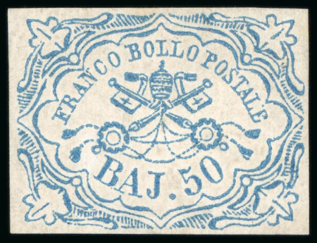 Stamp of Italian States » Papal States 1852, 50b light blue, ample even margins all around
