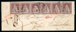Stamp of Italian States » Tuscany 1851, 1cr brown-carmine on greyish, horizontal strip of six on cover to Papal States