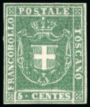 Stamp of Italian States » Tuscany 1860, 5c green, wide balanced margins on all sides,