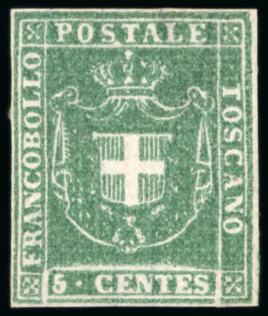 Stamp of Italian States » Tuscany 1860, 5c green, wide balanced margins on all sides,