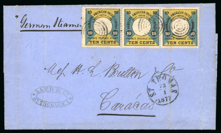 Stamp of Venezuela » German HAPAG Mail  1876 (Dec 30) Cover from Liverpool to Caracas with HAPAG strip of three cancelled at St. Thomas