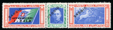 Stamp of Italy » Regno d'Italia 1933, 5,25L + 44,75L green, red and lilac, "I-BALB", "Saggio"