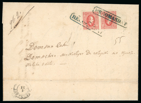 Stamp of Romania » United Principalities 1864-1865 Prince Cuza 1865 (Nov 1) entire sent registered to Bucharest bearing 20 par horizontal pair