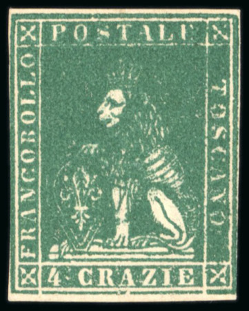 Stamp of Italian States » Tuscany 1857, 4cr green, mint o.g.
