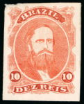 Stamp of Brazil » 1866-83 Dom Pedro » 1866 "Black Beard" Issue 1866, 10r vermilion, an extraordinary ABN proof of