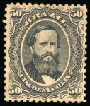 Stamp of Brazil » 1866-83 Dom Pedro » 1866 "Black Beard" Issue 1866, 50r green and 50r black, the two colour proofs executed with perforation 12
