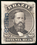 Stamp of Brazil » 1866-83 Dom Pedro » 1866 "Black Beard" Issue 1866, 80c violet black, two imperforate plate proofs