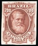 Stamp of Brazil » 1866-83 Dom Pedro » 1877-78 Roulette "White Beard" Issue 1877, 260r deep purple, die proof of an unadopted design