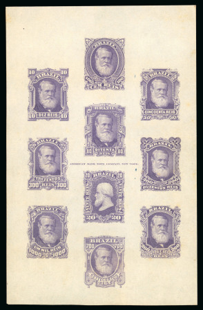 Stamp of Brazil » 1866-83 Dom Pedro » 1877-78 Roulette "White Beard" Issue 1877-78, 10r to 1,000r dark violet, the composite proof