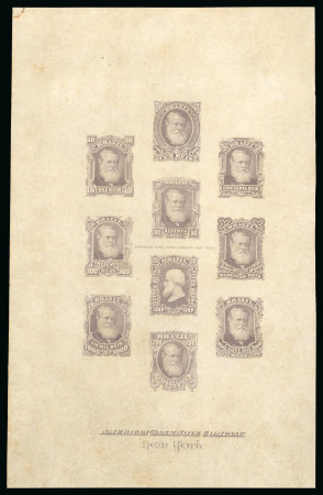 Stamp of Brazil » 1866-83 Dom Pedro » 1877-78 Roulette "White Beard" Issue 1877-78, 10r to 1,000r, the composite proof in sepia