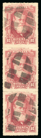 Stamp of Brazil » 1866-83 Dom Pedro » 1877-78 Roulette "White Beard" Issue 1878, 80r carmine, very well centred vertical strip