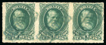 Stamp of Brazil » 1866-83 Dom Pedro » 1877-78 Roulette "White Beard" Issue 1877, 100r green, strip of three and four examples on piece with very appealing usages