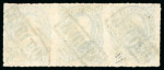 Stamp of Brazil » 1866-83 Dom Pedro » 1877-78 Roulette "White Beard" Issue 1877, 100r green, strip of three and four examples on piece with very appealing usages