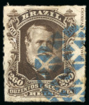 Stamp of Brazil » 1866-83 Dom Pedro » 1877-78 Roulette "White Beard" Issue 1877, 260r dark brown, a selection of four values including