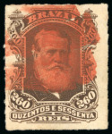 Stamp of Brazil » 1866-83 Dom Pedro » 1877-78 Roulette "White Beard" Issue 1877, 260r dark brown, a selection of four values including