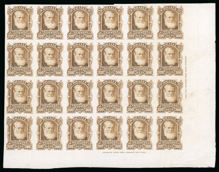 Stamp of Brazil » 1866-83 Dom Pedro » 1877-78 Roulette "White Beard" Issue 1878, 300r ochre, imperforate plate proofs on India