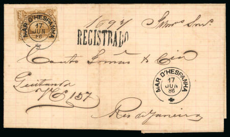 Stamp of Brazil » 1866-83 Dom Pedro » 1877-78 Roulette "White Beard" Issue 1878, 300r ochre, on single weight registered cover from Mar d'Hespanha