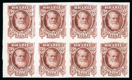 Stamp of Brazil » 1866-83 Dom Pedro » 1877-78 Roulette "White Beard" Issue 1878, 700r brown red, imperforate plate proofs on India