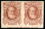 Stamp of Brazil » 1866-83 Dom Pedro » 1877-78 Roulette "White Beard" Issue 1878, 700r brown red, two rejoined unused examples
