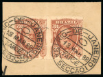Stamp of Brazil » 1866-83 Dom Pedro » 1877-78 Roulette "White Beard" Issue 1878, 700r brown red, pair tied to piece by two "Rio-de-Janeiro/13