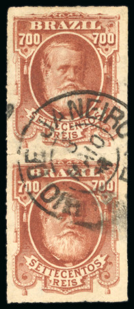 Stamp of Brazil » 1866-83 Dom Pedro » 1877-78 Roulette "White Beard" Issue 1878, 700r brown red, a well centred vertical pair used