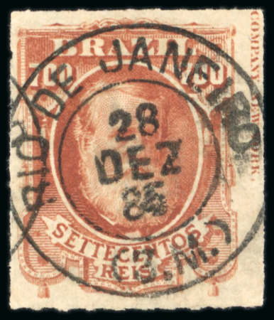 Stamp of Brazil » 1866-83 Dom Pedro » 1877-78 Roulette "White Beard" Issue 1878, 700r brown red, three very difficult stamps showing