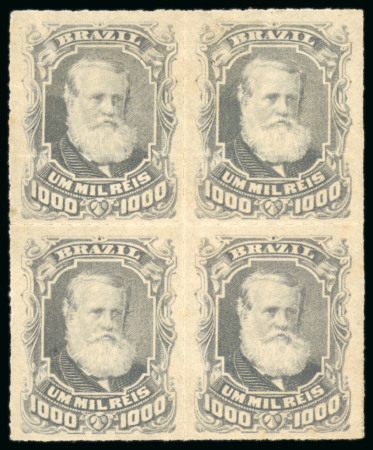 Stamp of Brazil » 1866-83 Dom Pedro » 1877-78 Roulette "White Beard" Issue 1878, 1,000r grey slate, a very fresh block of four