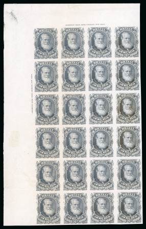 Stamp of Brazil » 1866-83 Dom Pedro » 1877-78 Roulette "White Beard" Issue 1878, 1,000r grey slate, imperforate plate proofs on India paper without gum, vertical block of 24