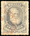 Stamp of Brazil » 1866-83 Dom Pedro » 1877-78 Roulette "White Beard" Issue 1878, 1,000r grey slate, a choice group of four stamps