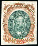 Stamp of Brazil » 1866-83 Dom Pedro » 1878 "Auriverde" Issue 1878, 300r green and brown orange, imperforate colour