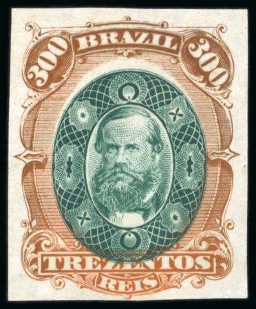 Stamp of Brazil » 1866-83 Dom Pedro » 1878 "Auriverde" Issue 1878, 300r green and brown orange, imperforate colour