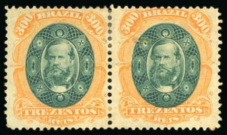 Stamp of Brazil » 1866-83 Dom Pedro » 1878 "Auriverde" Issue 1878, 300r green and orange, mint pair