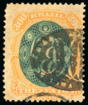 Stamp of Brazil » 1866-83 Dom Pedro » 1878 "Auriverde" Issue 1878, 300r green and orange, a wonderful choice group