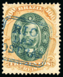 Stamp of Brazil » 1866-83 Dom Pedro » 1878 "Auriverde" Issue 1878, 300r green and orange, a wonderful choice group