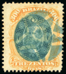 Stamp of Brazil » 1866-83 Dom Pedro » 1878 "Auriverde" Issue 1878, 300r green and orange, a wonderful choice group
