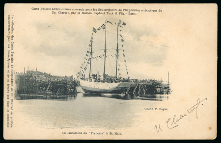 Stamp of Thematics » Polar 1905ca. picture postcard of "Le Français" launching at St. Malo, signed at lower right by Charcot, 