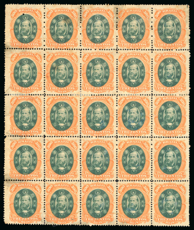 Stamp of Brazil » 1866-83 Dom Pedro » 1878 "Auriverde" Issue 1878, 300r green and deep orange, unissued, block of