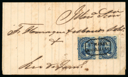 Stamp of Brazil » 1866-83 Dom Pedro » 1866 "Black Beard" Issue 1866, 50r blue, pair on single rate cover 