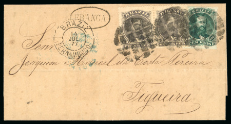 Stamp of Brazil » 1866-83 Dom Pedro » 1866 "Black Beard" Issue 1866, 80r violet black, two examples, in mixed franking