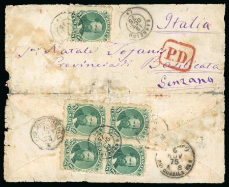 Stamp of Brazil » 1866-83 Dom Pedro » 1866 "Black Beard" Issue 1866, 100r green, type IV, die III, single on front and block of four on reverse