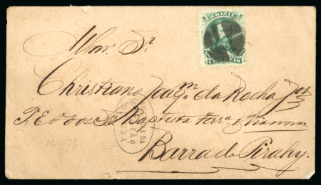Stamp of Brazil » 1866-83 Dom Pedro » 1866 "Black Beard" Issue 1866, 100r green, type I, die I, on envelope from Ubá