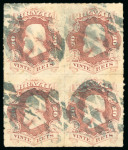 Stamp of Brazil » 1866-83 Dom Pedro » 1876 Roulette "Black Beard" Issue 1876, 20r brown lilac, two blocks of four cancelled