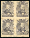 Stamp of Brazil » 1866-83 Dom Pedro » 1876 Roulette "Black Beard" Issue 1876, 80r violet black, mint block of four