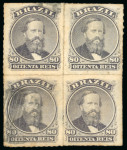 Stamp of Brazil » 1866-83 Dom Pedro » 1876 Roulette "Black Beard" Issue 1876, 80r violet black, block of four used