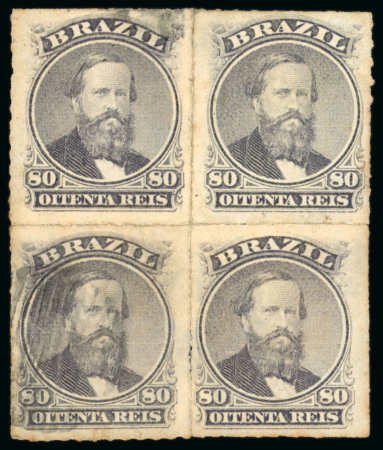 Stamp of Brazil » 1866-83 Dom Pedro » 1876 Roulette "Black Beard" Issue 1876, 80r violet black, block of four used