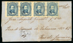 Stamp of Brazil » 1866-83 Dom Pedro » 1876 Roulette "Black Beard" Issue 1876, 50r blue, the exceptional strip of four on cover