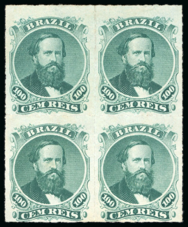 Stamp of Brazil » 1866-83 Dom Pedro » 1876 Roulette "Black Beard" Issue 1876, 100r green on bluish paper, type IV, die III, unused withou gum