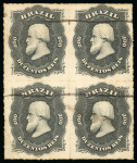 Stamp of Brazil » 1866-83 Dom Pedro » 1876 Roulette "Black Beard" Issue 1876, 200r black, block of four, uncharacteristically