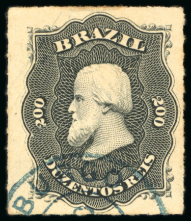 Stamp of Brazil » 1866-83 Dom Pedro » 1876 Roulette "Black Beard" Issue 1876, 200r black, selection of eight stamps with coloured cancellations