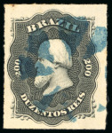 Stamp of Brazil » 1866-83 Dom Pedro » 1876 Roulette "Black Beard" Issue 1876, 200r black, selection of eight stamps with coloured cancellations